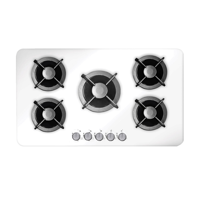 اجاق گاز صفحه‌ای گوفر مدل Adonis W پنج شعله شیشه سفید با پلوپز وسط