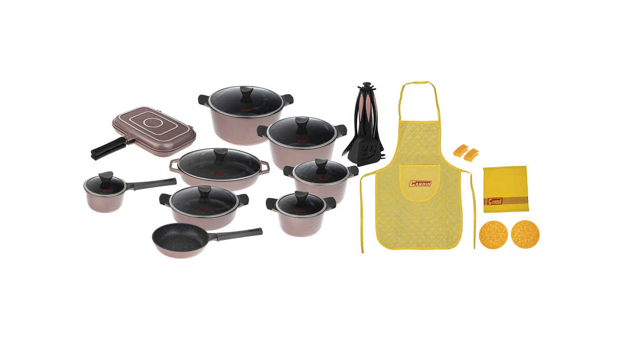 سرویس قابلمه 30 پارچه کاندید مدل اوشن گرانیت پلاس با درب شیشه‌ای