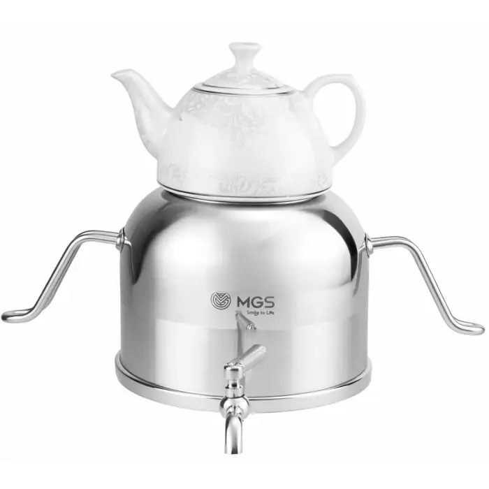 ست کتری و قوری ام جی اس استیل قوری چینی مدل k41018 رنگ نقره ای