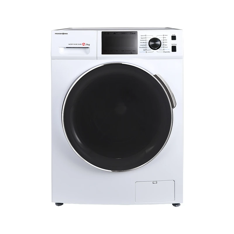 ماشین لباسشویی 9 کیلوگرمی پاکشوما مدل BWF 40916 WT رنگ سفید درب کروم
